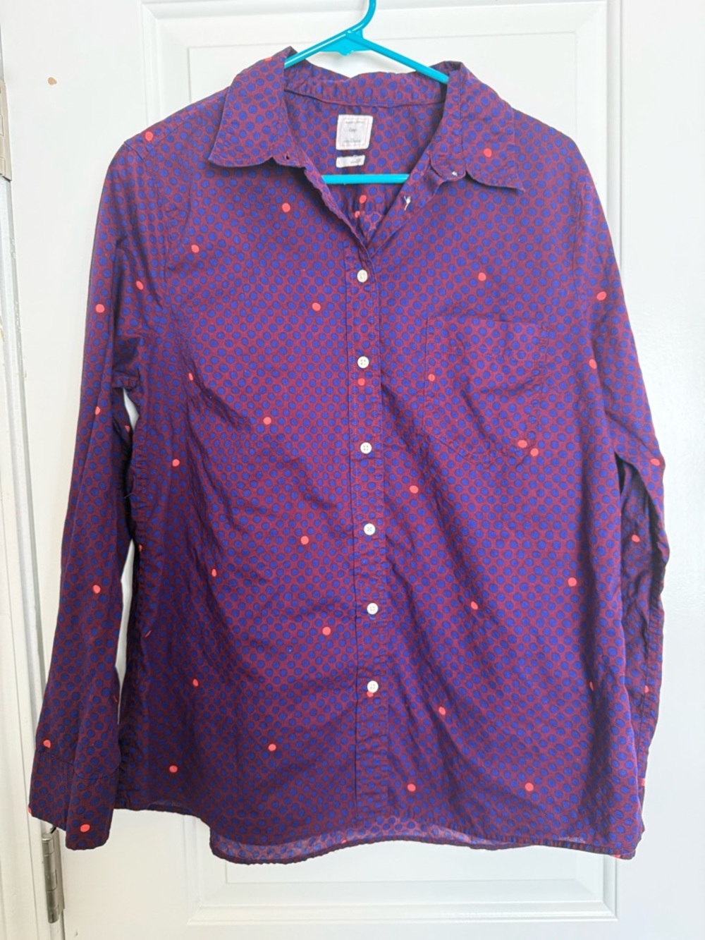GAP Maroon Fitted Boyfriend Shirt with Blue & Pink Polka Dots